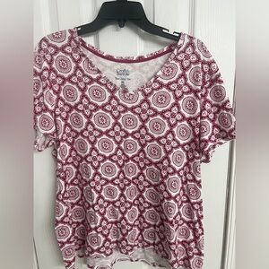 Croft & Barrow Women’s Classic Tee XXL Pink & White Print Short Sleeve Top